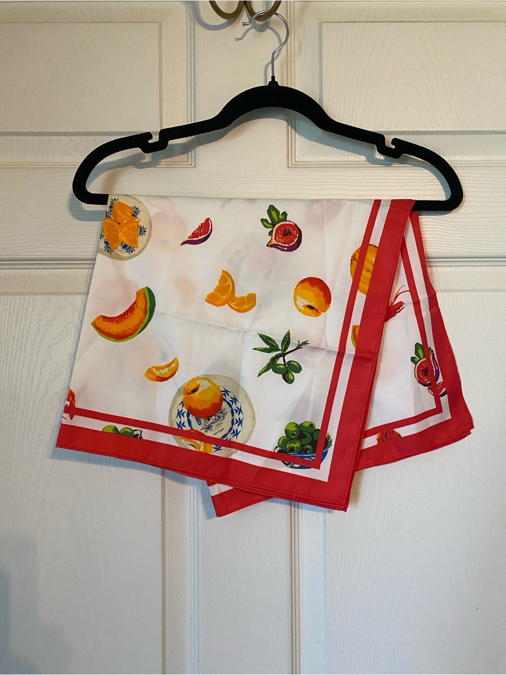J. Crew White Fruit Olive Print Cotton Pajama Set with Scarf - Picture 11 of 12